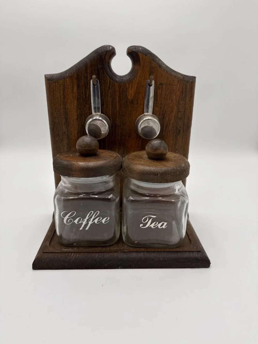 Vintage Wooden CoffeeTea Canister Set Glass Jars Wood Grandmacore Cottagecore